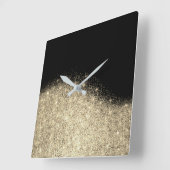 Sepia Faux Gold Black Glitter Grey Minimal Metal Vierkante Klok (Hoek)