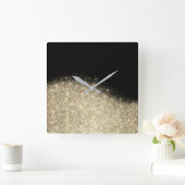 Sepia Faux Gold Black Glitter Grey Minimal Metal Vierkante Klok (Huis)