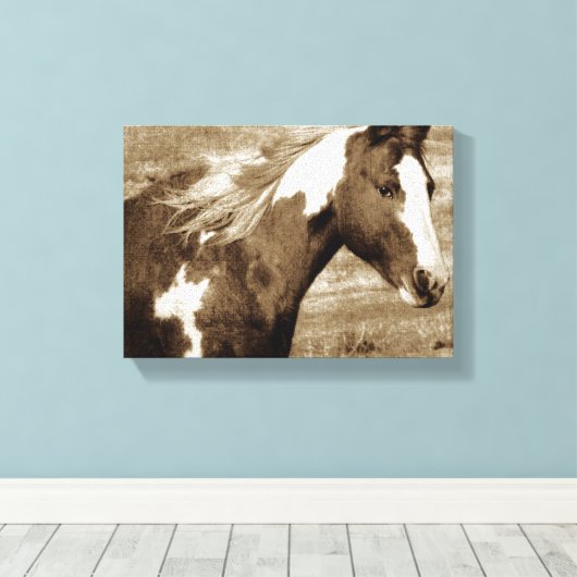 Sepia Flashy Mare Canvas Afdruk (Insitu (Houten vloer))