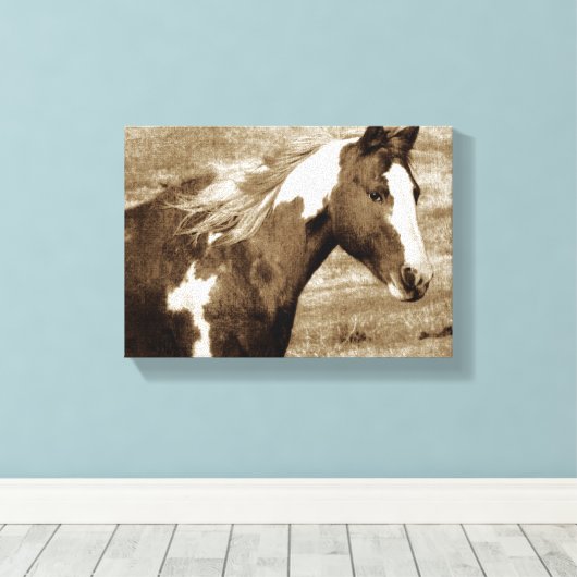 Sepia Flashy Mare Canvas Afdruk (Insitu (Houten vloer))