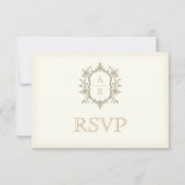 Sepia floral crest monogram QR code wedding RSVP Kaartje (Voorkant)