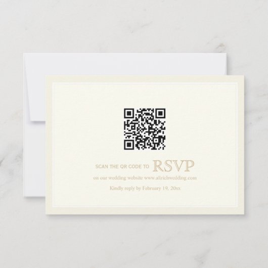 Sepia floral crest monogram QR code wedding RSVP Kaartje (Achterkant)
