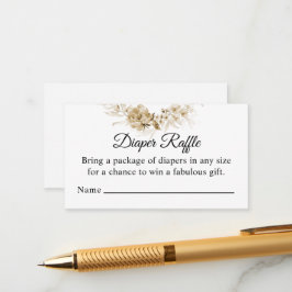 Sepia Floral Drop, Luier Raffle Baby shower Informatiekaartje