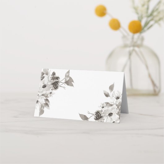 Sepia Floral Folded Place Card Plaatskaartje (Voorkant)