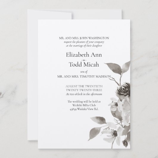 Sepia Floral Foto Waterverf Weddenschap Kaart (Achterkant)