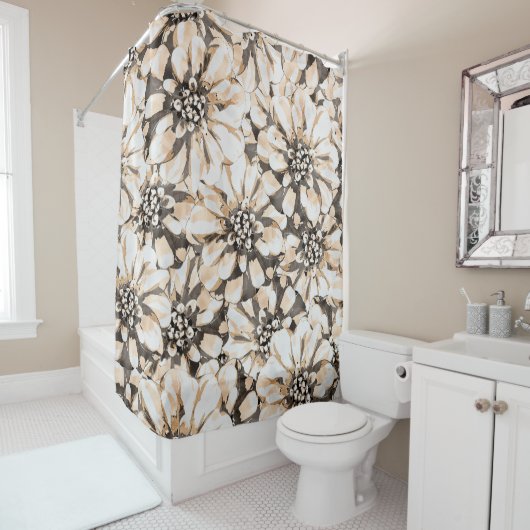 Sepia Floral Pattern Douchegordijn (In situ)