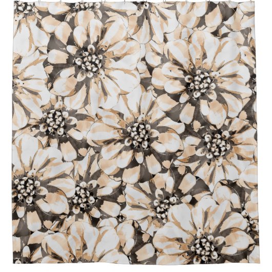 Sepia Floral Pattern Douchegordijn (Voorkant)