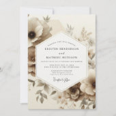 Sepia Floral Romance Wedding Kaart (Voorkant)