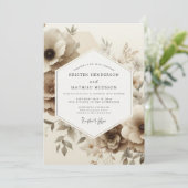 Sepia Floral Romance Wedding Kaart (Staand voorkant)
