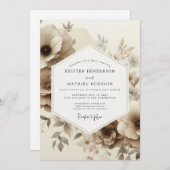 Sepia Floral Romance Wedding Kaart (Voorkant / Achterkant)