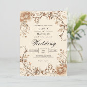 Sepia Floral Scroll Boog Wedding Kaart (Staand voorkant)