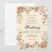 Sepia Floral Scroll Boog Wedding Kaart (Voorkant / Achterkant)