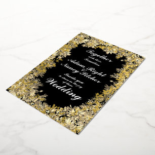 Sepia Flower Boarder on Black Weduwen Uitnodiging