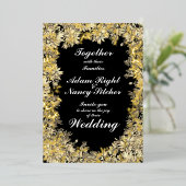 Sepia Flower Boarder on Black Weduwen Uitnodiging (Staand Voorkant)