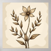 Sepia Flower Doodle Poster (Voorkant)