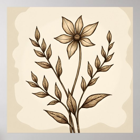 Sepia Flower Doodle Poster (Voorkant)