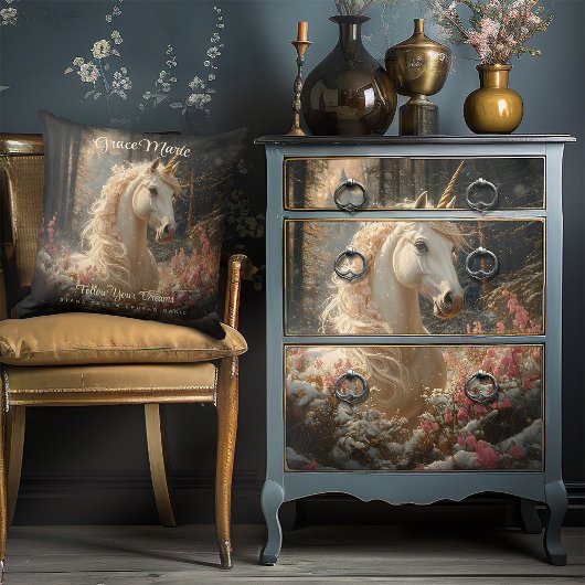 Sepia Forest Unicorn Sprookjesachtige Kasteelkuns Kussen