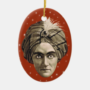  Sepia Foto Mysterious Genie Head Turban Keramisch Ornament