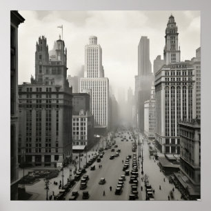 Sepia foto van Chicago uit 1920 Poster