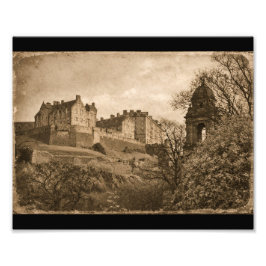 Sepia foto van Edinburgh Castle Afdruk