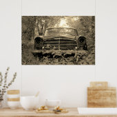 Sepia Foto van oude roestachtige klassieke auto Poster (Keuken)
