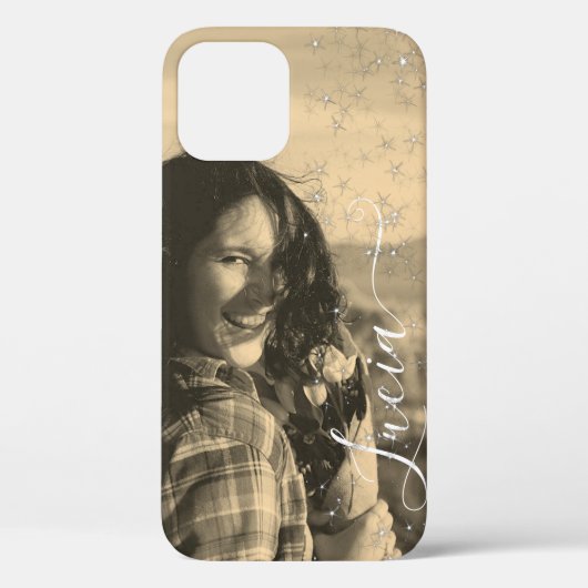 Sepia Fotosjabloon Kalligrafie Glitter Sterren Case-Mate iPhone Case (Achterkant)