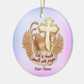 Sepia Gebed Handen Christelijk Keramisch Ornament (Links)