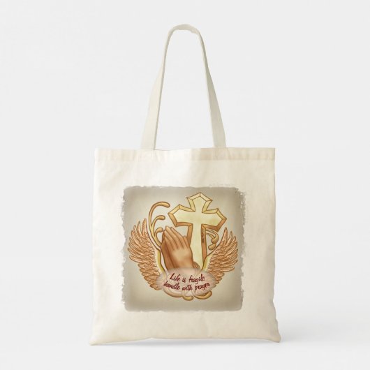 Sepia Gebed Handen Christelijk Tote Bag (Achterkant)