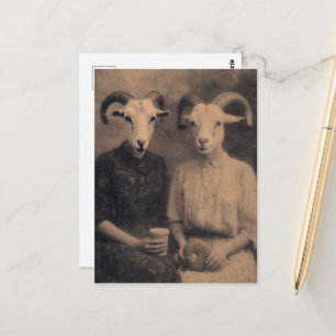 Sepia Geitenvrouwen Thee en Donut Retro Briefkaart