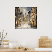 Sepia Getinte Besneeuwde Stadstraat Poster (Keuken)