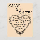 Sepia-getinte Victoriaanse Save-the-Date met hart Briefkaart (Voorkant)