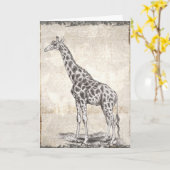 Sepia Giraffe Happy Birthday Card geïllustreerd Kaart (Gele Bloem)