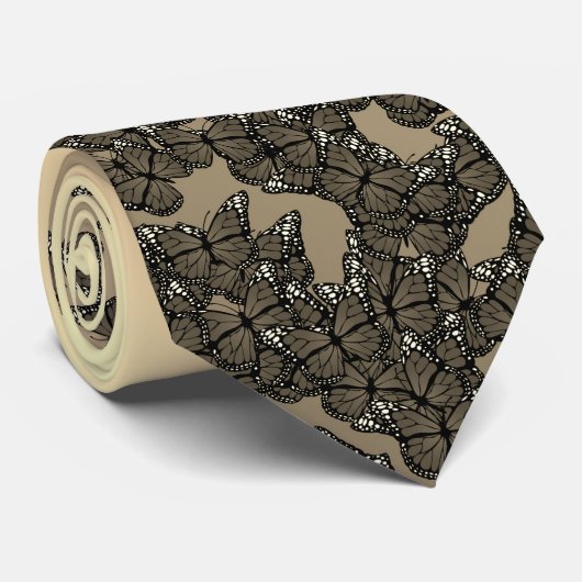 Sepia & gold butterflies theme, insects pattern stropdas (Opgerold)