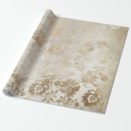 Sepia Gold Floral Cottage Grungy Damask Antonietta Cadeaupapier