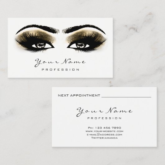 Sepia Gold Glitter Makeup Artist Lashes Black Whit Afsprakenkaartje (Voorkant / Achterkant)