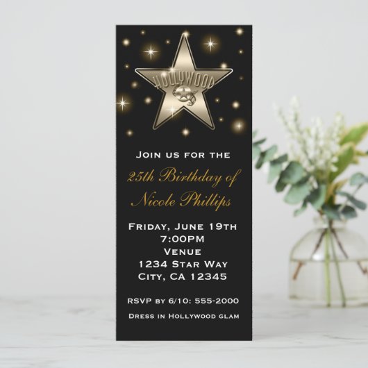 Sepia Gold Hollywood Star Retro Uitnodiging (Staand voorkant)