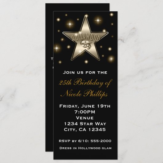 Sepia Gold Hollywood Star Retro  Uitnodiging (Voorkant / Achterkant)