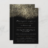 Sepia Gold Sparkly Glitter Black Invitation Kaart (Voorkant / Achterkant)