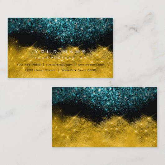 Sepia Gold Sparkly Glitter Blauwgroen Black White Visitekaartje (Voorkant / Achterkant)