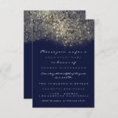 Sepia Gold Sparkly Glitter Blue Navy Invitation Kaart (Voorkant / Achterkant)