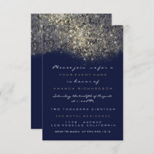 Sepia Gold Sparkly Glitter Blue Navy Invitation Kaart