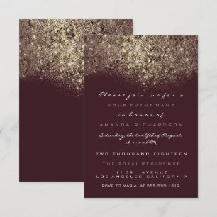 Sepia Gold Sparkly Glitter Burgundy Invitation Kaart