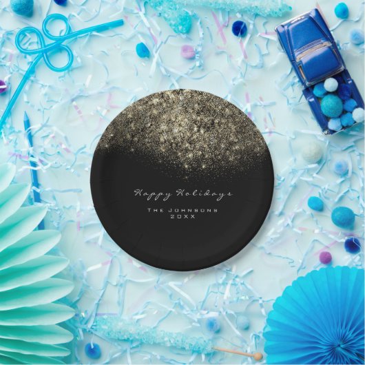 Sepia Gold Sparkly Glitter Zwart Wit Vakantie Papieren Bordje (Feest)