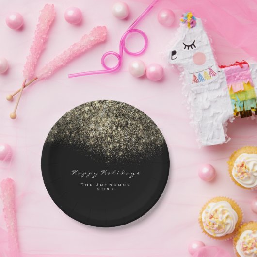 Sepia Gold Sparkly Glitter Zwart Wit Vakantie Papieren Bordje (Feest)