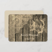 Sepia Gold Wood Lace en Roos Wedding RSVP (Voorkant / Achterkant)