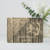 Sepia Gold Wood Lace en Roos Wedding RSVP (Staand voorkant)