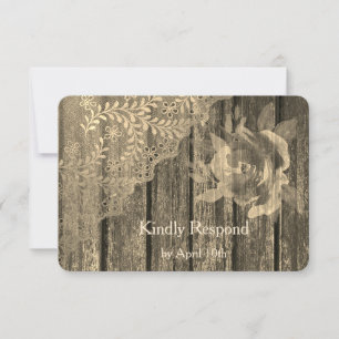 Sepia Gold Wood Lace en Roos Wedding RSVP