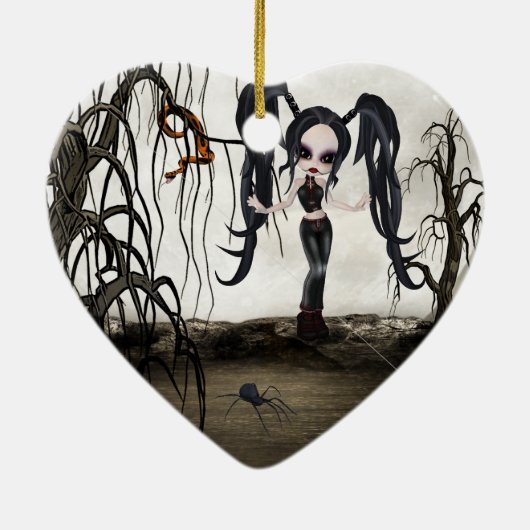 Sepia Gothic Girl Keramisch Ornament (Achterkant)