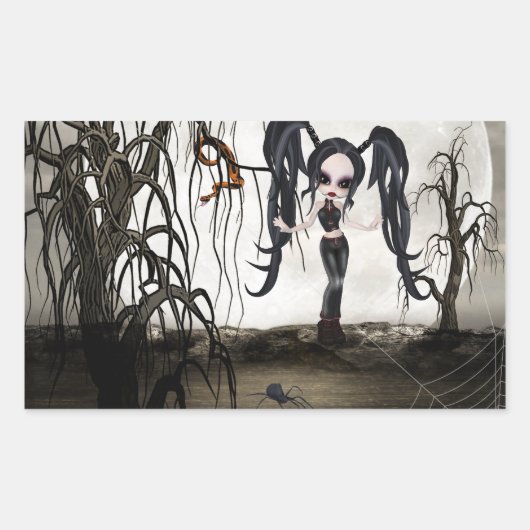 Sepia Gothic Girl Rechthoekige Sticker (Voorkant)