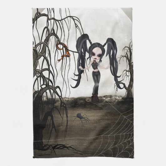 Sepia Gothic Girl Theedoek (Verticaal)